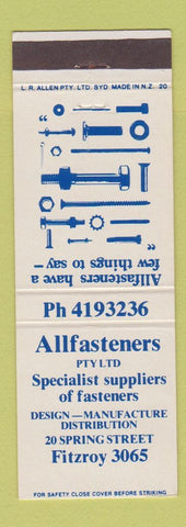 Matchbook Cover - Allfasteners Fasteners Fitzroy New Zealand