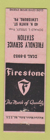 Matchbook Cover - Firestone Tires Friendly Service oil gas Lewisburg PA PINK