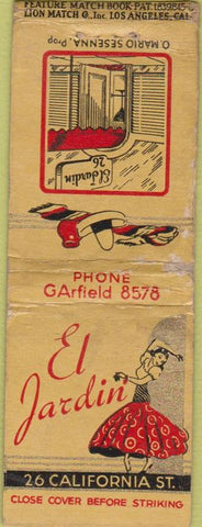 Matchbook Cover - El Jardin Mexican food girlie BOBTAIL