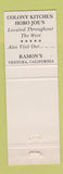 Matchbook Cover - Colony Kitchen Ramon's Ventura CA