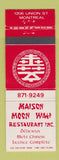 Matchbook Cover - Maison Moon Wah Chinese Restaurant Montreal QC