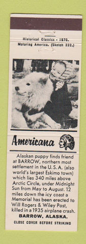 Matchbook Cover - Barrow AK Perkins Americana WHITE