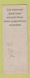 Matchbook Cover - Interhotel Stadt Halle Aufenthalt
