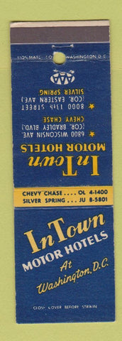 Matchbook Cover In Town Motor Hotels Washington DC Chevy Chase Silver Spring MD