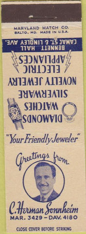 Matchbook Cover - Herman Sonnheim Jewelery Philadelphia PA