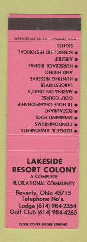 Matchbook Cover - Lakeside Resort Colony Beverly OH