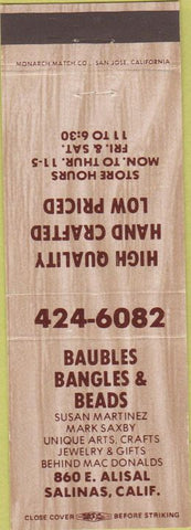 Matchbook Cover - Baubles Bangles Beads Salinas CA jewelry