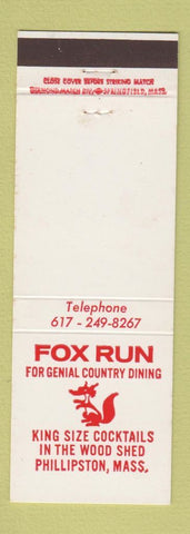 Matchbook Cover - Fox Run Restaurant Phillipston MA