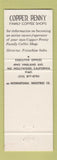 Matchbook Cover - Copper Penny Family Restaurant North Hollywood CA