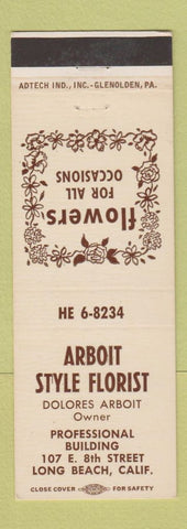 Matchbook Cover - Arboit Style Flowers Long Beach CA