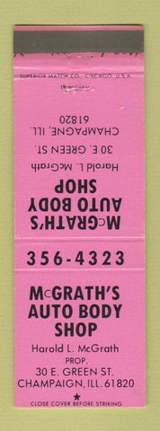 Matchbook Cover - McGrath's Auto Body Champaign IL PINK