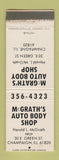 Matchbook Cover - McGrath's Auto Body Champaign IL WHITE WEAR