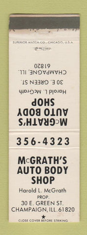 Matchbook Cover - McGrath's Auto Body Champaign IL WHITE WEAR