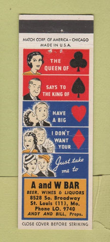 Matchbook Cover - A and W Bar St Louis MO