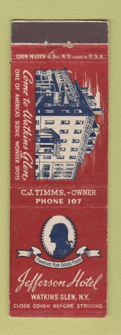 Matchbook Cover - Jefferson Hotel Watkins Glen NY