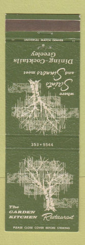 Matchbook Cover - Garden Kitchen Restaurant Greeley Colorado