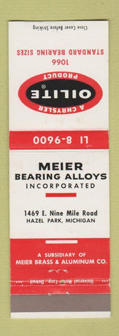 Matchbook Cover - Chrysler Oilite Meier Bearings Hazel Park MI
