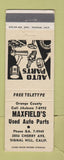 Matchbook Cover - Maxfield's Auto Parts Signal Hill CA WHITE