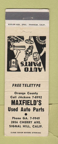 Matchbook Cover - Maxfield's Auto Parts Signal Hill CA WHITE