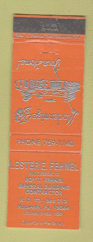 Matchbook Cover - Lester Fehnel Contractors Nazareth PA