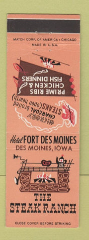 Matchbook Cover - The Steak Ranch Hotel Fort Des Moines IA