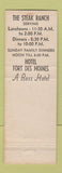 Matchbook Cover - The Steak Ranch Hotel Fort Des Moines IA