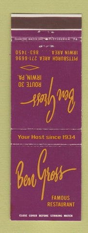 Matchbook Cover - Ben Gross Restaurant Irwin PA