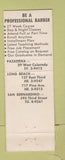 Matchbook Cover - American Barber Colleges Pasadena Long Beach San Bernardino CA