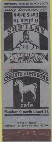Matchbook Cover - Antlers Christie Johnons's Cafe Harrisburg PA