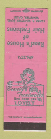 Matchbook Cover - Reed's House of Hair Fashions salon Whittier CA PINK