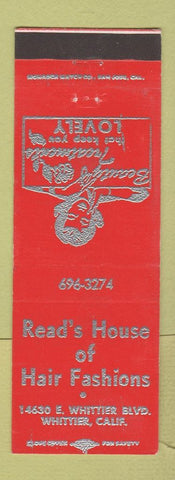 Matchbook Cover - Reed's House of Hair Fashions salon Whittier CA RED
