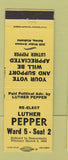 Matchbook Cover - Luther Pepper Election Selma AL Ward 5 Seat 2