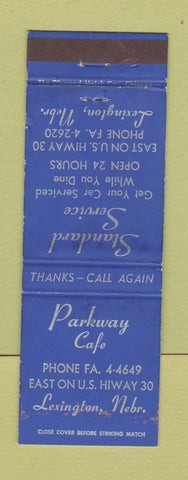 Matchbook Cover - Parkway Cafe Lexington NE Standard oil gas WEAR