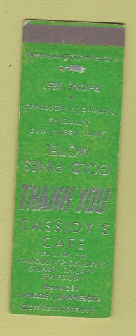 Matchbook Cover - Cassidy's Cafe Hinckley MN Gold Pines Motel