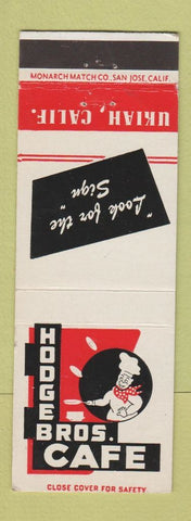 Matchbook Cover - Hodge Bros Cafe Ukiah CA