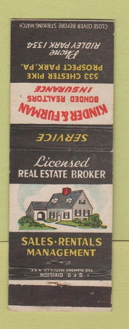 Matchbook Cover - Kinder & Furman Insurance Real Estate Prospect Park PA