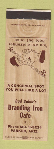 Matchbook Cover - Bud Baker's Branding Iron Cafe Parker AZ