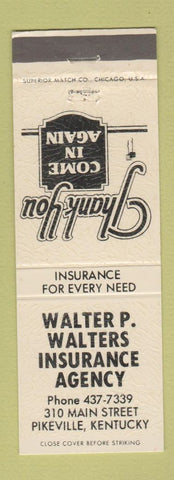 Matchbook Cover - Walter P Walters Insurance Pikeville KY