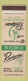 Matchbook Cover - Readywipe Wiping Clothes Holyoke MA