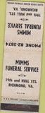 Matchbook Cover - Mimms Funeral Home Richmond VA WORN