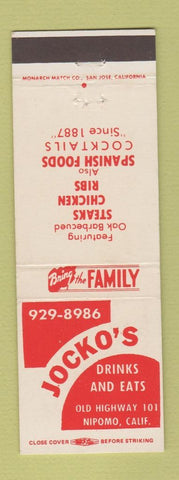 Matchbook Cover - Jocko's Restaurant Nipomo CA