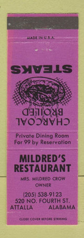 Matchbook Cover - Mildred's Restaurant Attalla AL