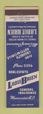 Matchbook Cover - Lodie Brien Insurance Woonsocket RI