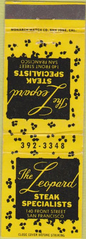 Matchbook Cover - Leopard Steak House San Francisco CA