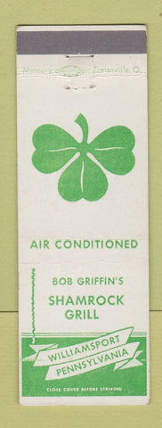 Matchbook Cover - Shamrock Grill Bob Griffin's Williamsport PA