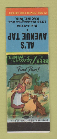 Matchbook Cover - Al's Avenue Tap Racine WI hillbilly shuffleboard