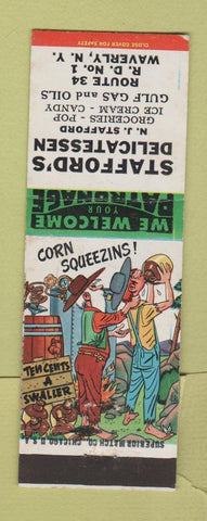 Matchbook Cover - Stafford's Deli Waverly NY gulf oil gas Hillbilly
