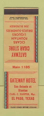 Matchbook Cover - Gateway Hotel El Paso TX Cigar Store