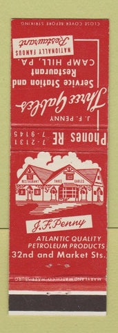 Matchbook Cover - Three Gables oil gas Restaurant Camp Hill PA