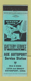 Matchbook Cover - Ace Autoport oil gas Davenport IA